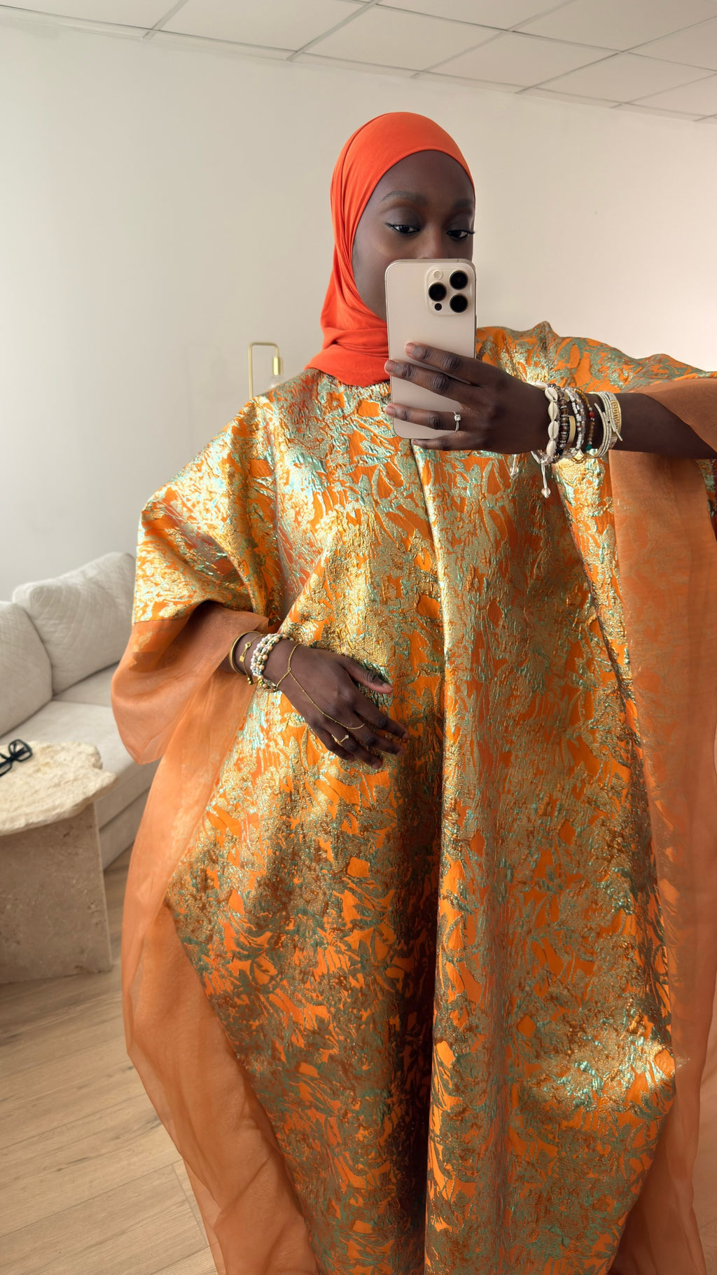 ABAYA BROCARD ORGANZA - Orange