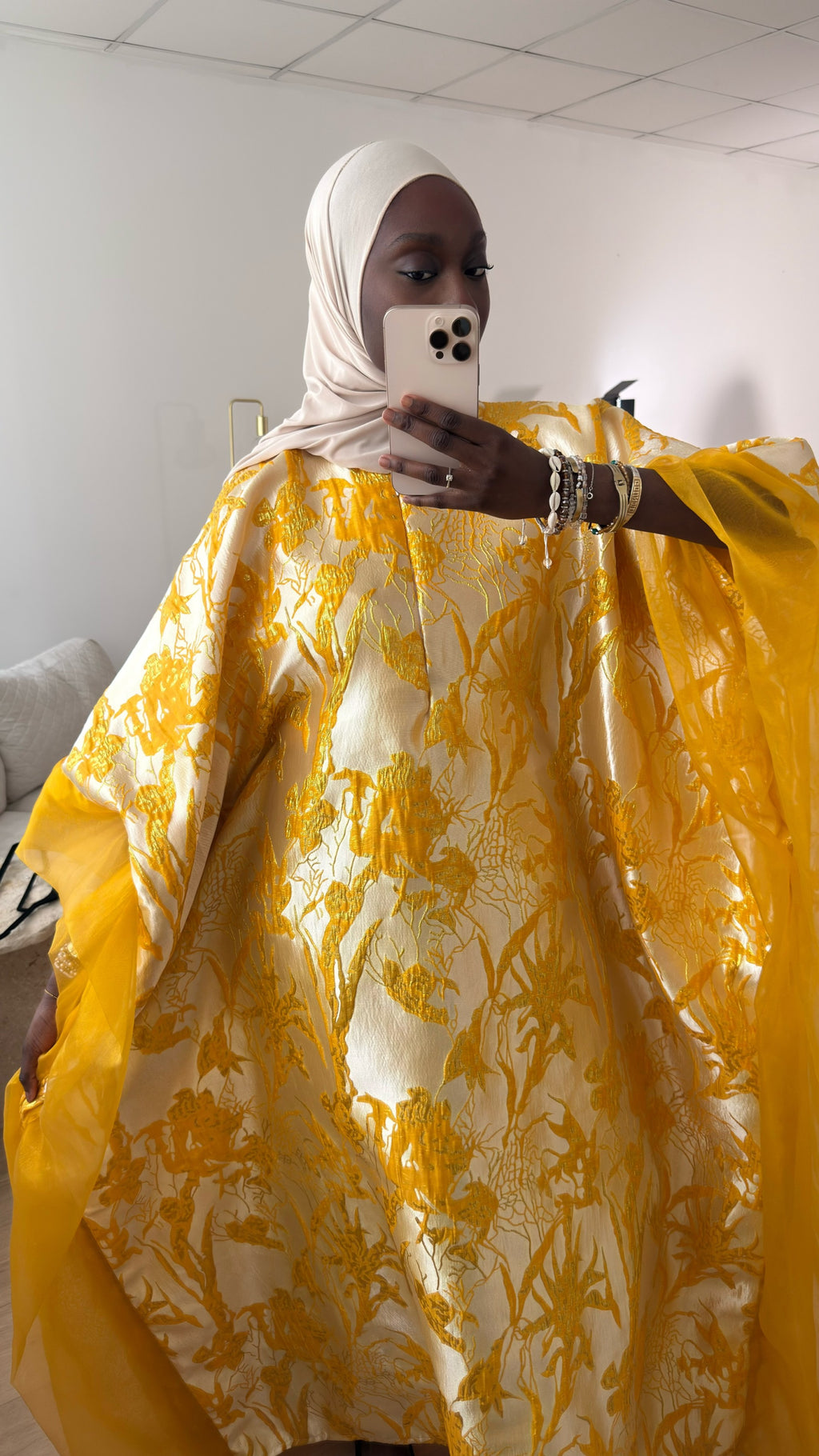 ABAYA BROCARD ORGANZA - Jaune