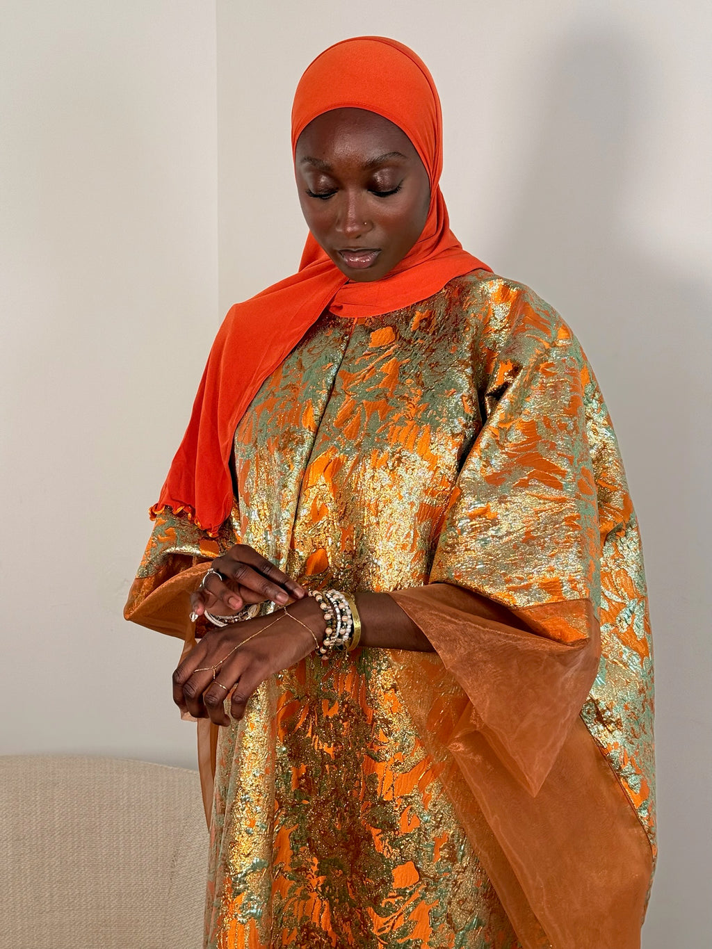 ABAYA BROCARD ORGANZA - Orange